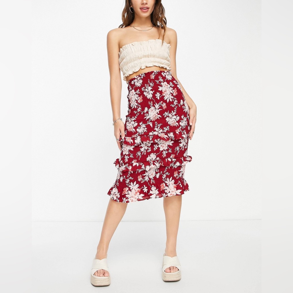 NWT A&F Red Floral Midi Skirt💃